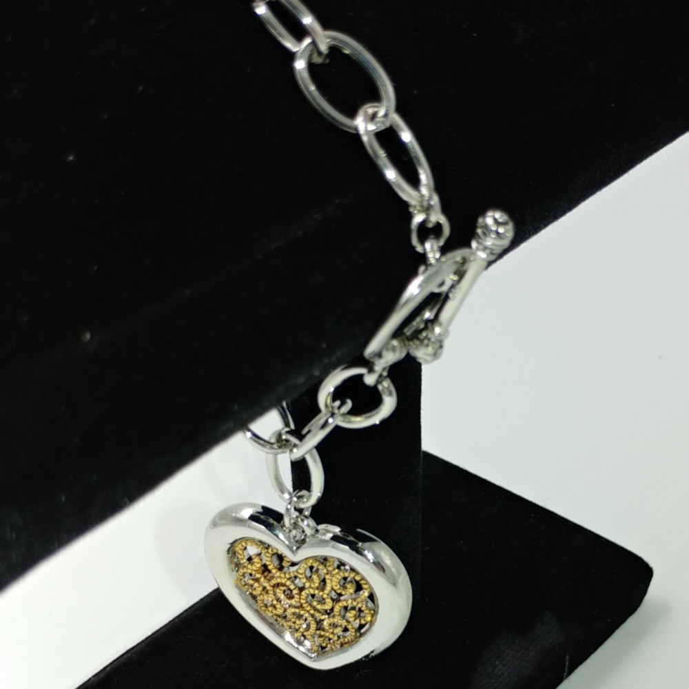 NWT Mixed Metal Chain Link Heart Charm Bracelet